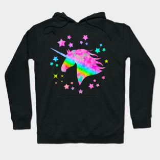 Sparkling Rainbow Unicorn Watercolor Portrait Painting Hoodie